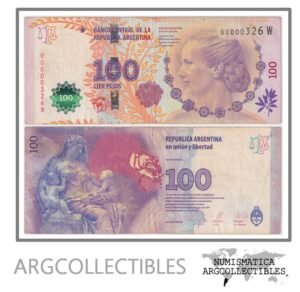 Argentina Billete 100 pesos 2015 P-358b/BOT-4329 VF (Serie W) (Numero Bajo)