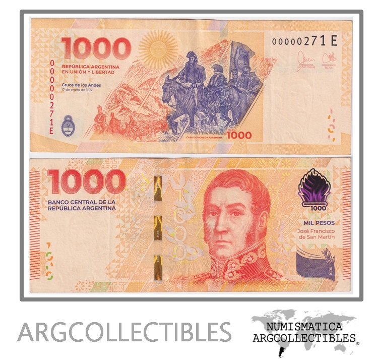 Argentina Billete 1.000 Pesos 2023 P-367/H1000-05 XF (Serie E) (Numero Bajo)