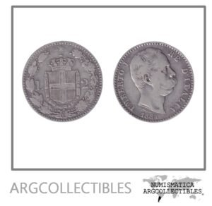 Italia Moneda 2 Liras 1884 R Plata 835 Umberto I KM-23 VF
