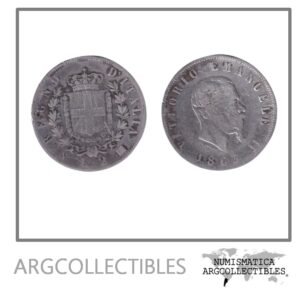 Italia Moneda 2 Liras 1863 NBN Plata 835 Vittorio Emanuele II KM-6a.1 VF