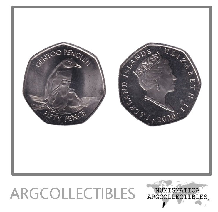 Malvinas Moneda 50 Pence 2020 Niquel Pinguino Gentoo UNC