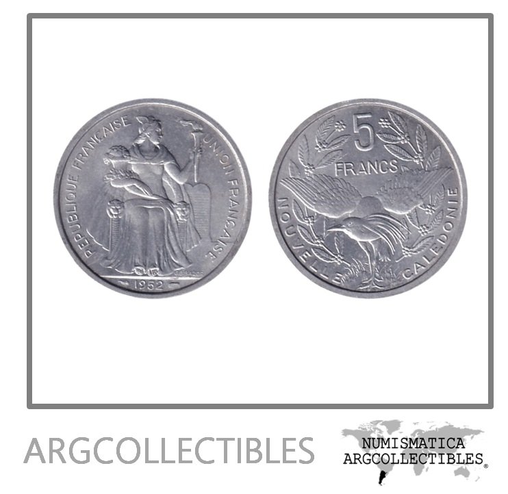 Nueva Caledonia Moneda 5 Francos 1952 Aluminio KM-4 AU