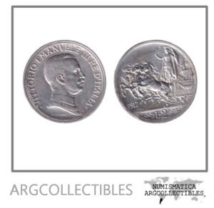 Italia Moneda 2 Liras 1917 R Plata 835 Vittorio Emanuele III KM-55 XF
