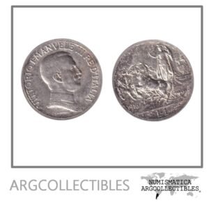 Italia Moneda 1 Lira 1916 R Plata 835 Vittorio Emanuele III KM-57 AU