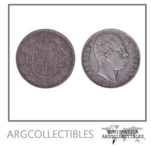 Italia Moneda 2 Liras 1887 R Plata 835 Umberto I KM-23 UNC