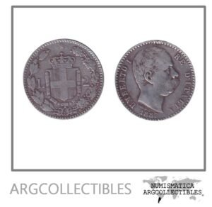 Italia Moneda 2 Liras 1887 R Plata 835 Umberto I KM-23 VF+