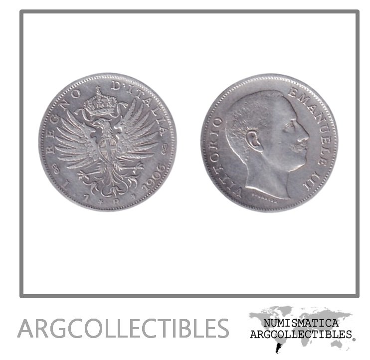 Italia Moneda 1 Lira 1906 R Plata 835 Vittorio Emanuele III KM-32 VF+
