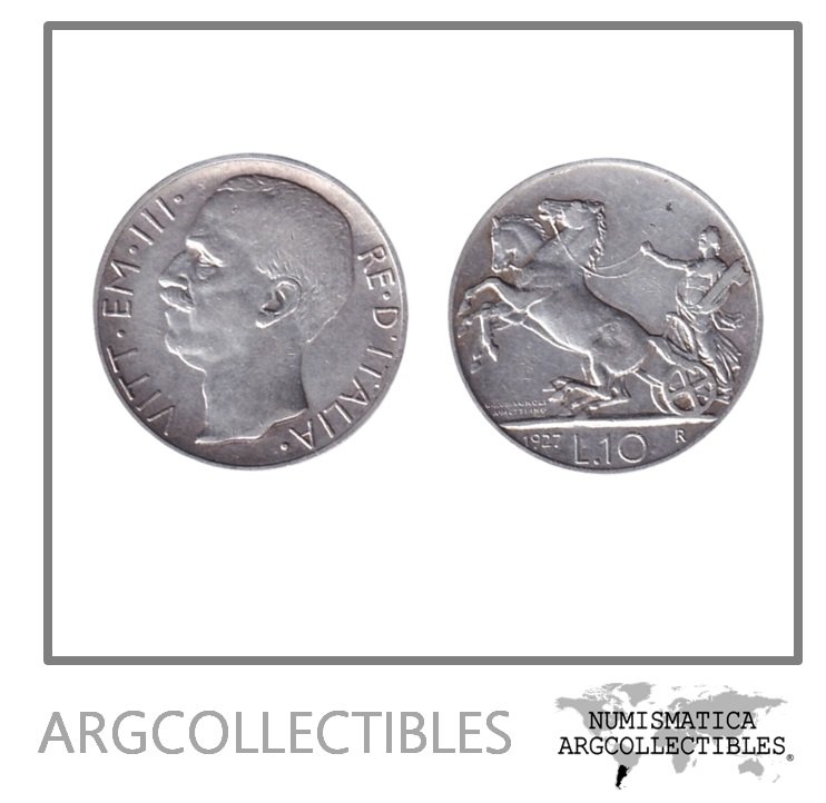 Italia Moneda 10 Liras 1927 R Plata 835 Vittorio Emanuele III KM-68.1 XF