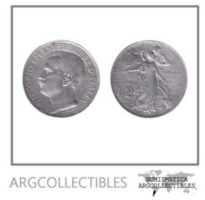 Italia Moneda 2 Liras 1911 R Plata 835 Vittorio Emanuele III KM-52 XF