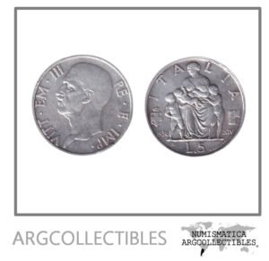Italia Moneda 5 Liras 1936 R Plata 835 Vittorio Emanuele III KM-79 XF-