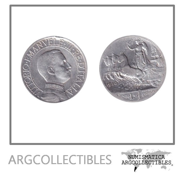 Italia Moneda 1 Lira 1910 R Plata 835 Vittorio Emanuele III KM-45 XF