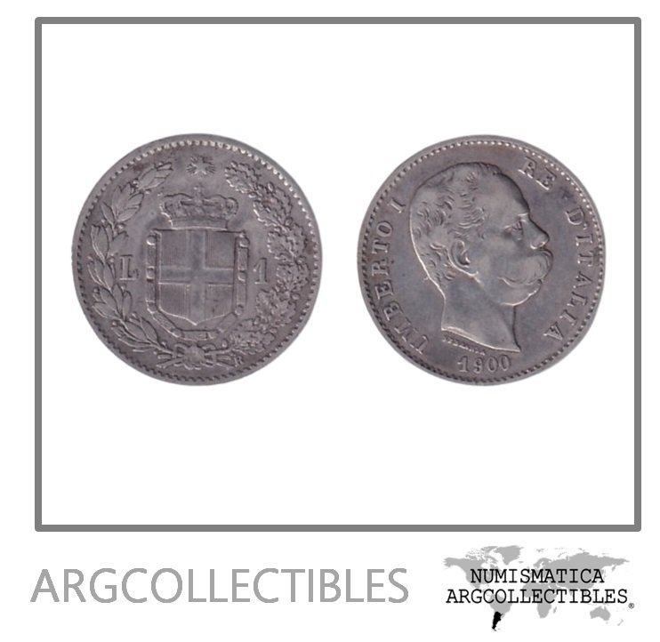 Italia Moneda 1 Lira 1900 R Plata 835 Umberto I KM-24.1 VF+