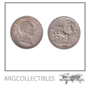 Italia Moneda 2 Liras 1914 R Plata 835 Vittorio Emanuele III KM-55 XF+