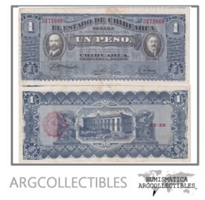 Mexico Billete 1 Peso 1915 P-S-529 VF+ (Estado de Chihuahua) (Error Corte)