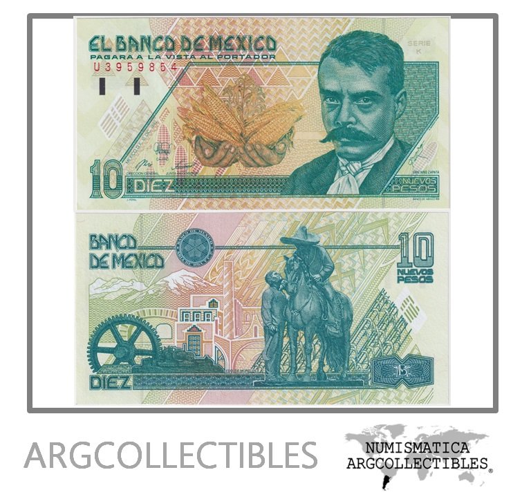 Mexico Billete 10 Pesos 1992 P-99 UNC (Serie K)