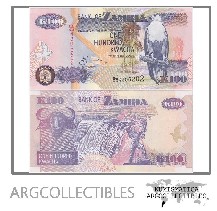 Zambia Billete 100 Kwacha 2008 P-38g UNC