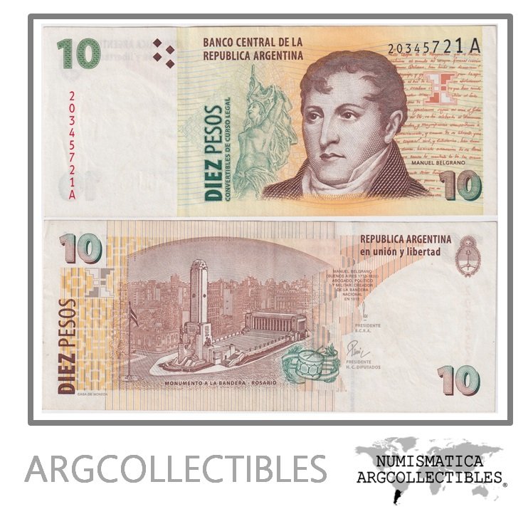 Argentina Billete 10 Pesos 1998 P-348/BOT-3401 XF+ (Serie A)