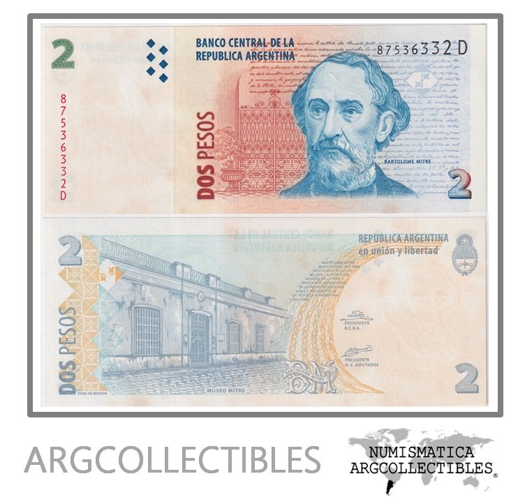Argentina Billete 2 Pesos 2003 P-352/BOT-3215 AU (Serie D) (Manchado)