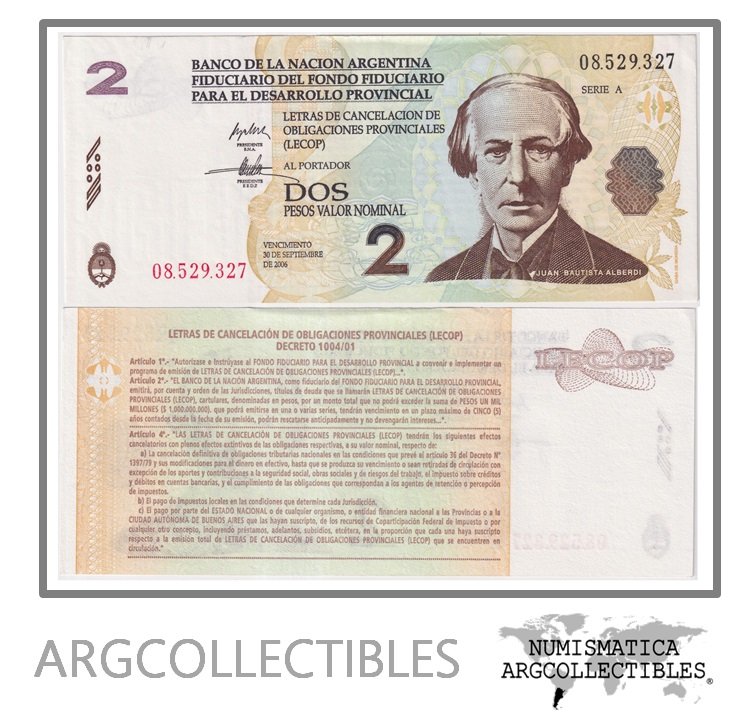 Argentina Billete 2 pesos 2001 EC-201 UNC (Lecop)