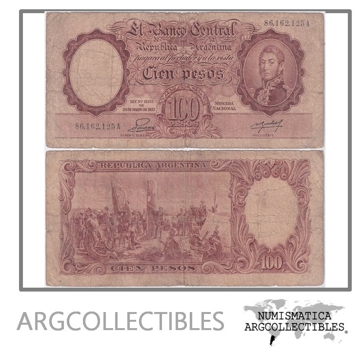 Argentina Billete 100 Pesos 1954 P-267b/BOT-2044 F (Serie A)