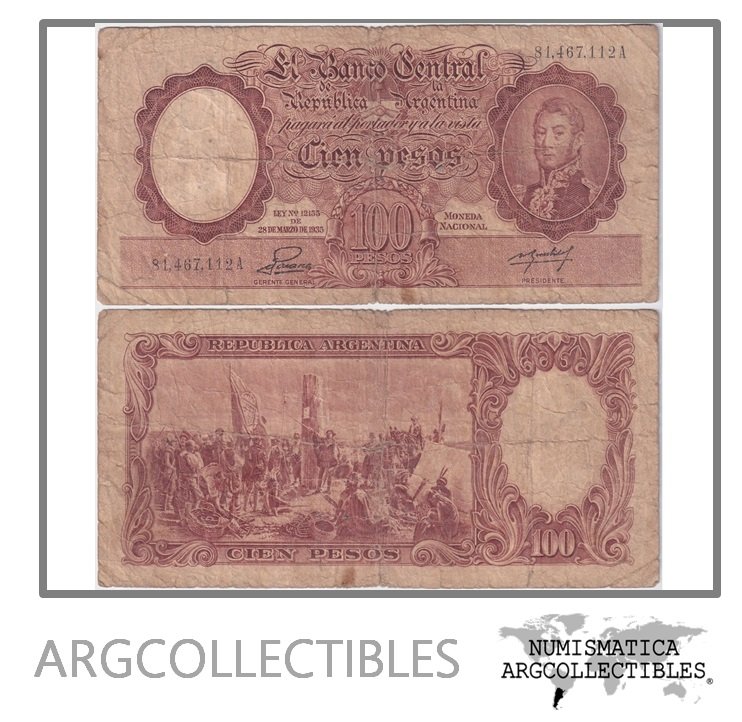 Argentina Billete 100 Pesos 1953 P-267b/BOT-2043 F (Serie A)