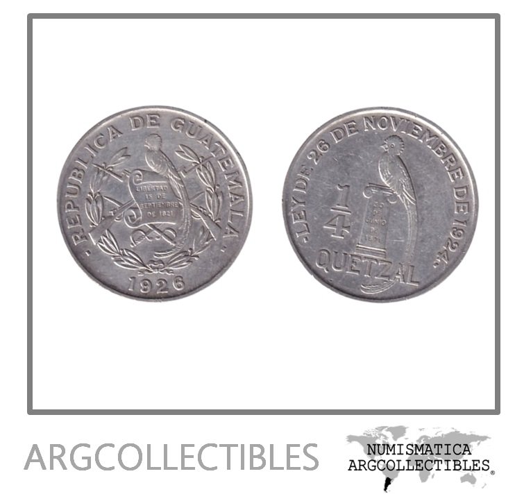 Guatemala Moneda 1/4 Quetzal 1926 Plata 720 KM-243 XF