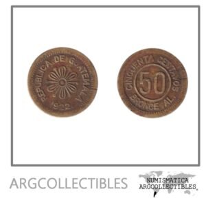 Guatemala Moneda 50 Centavos 1922 Bronce Provisional KM-232 VF