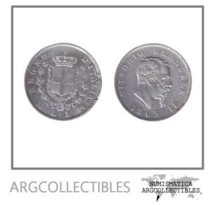 Italia Moneda 1 Lira 1863 MBN Plata 835 Victorio Emanuele II KM-5a.1 VF+