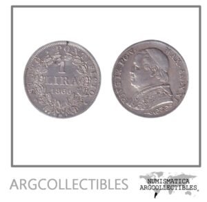 Vaticano Moneda 1 Lira 1866 R Papa Pio IX / Plata 835 KM-1378 XF