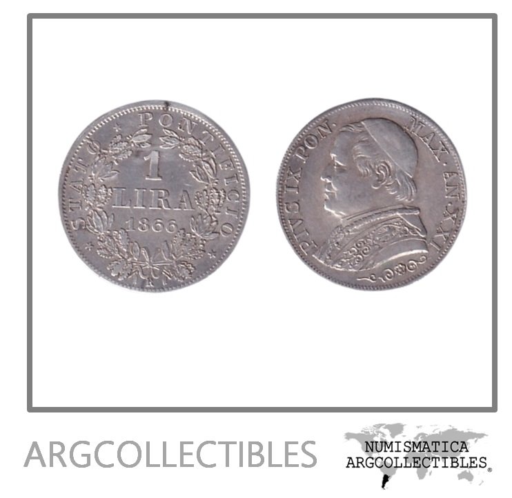 Vaticano Moneda 1 Lira 1866 R Papa Pio IX / Plata 835 KM-1378 XF