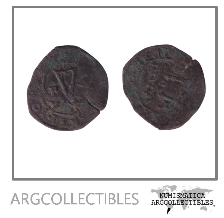 Republica Dominicana Moneda 4 Maravedis 1516-1556 Cobre Reyes Catolicos Carlos y Juana KM-46