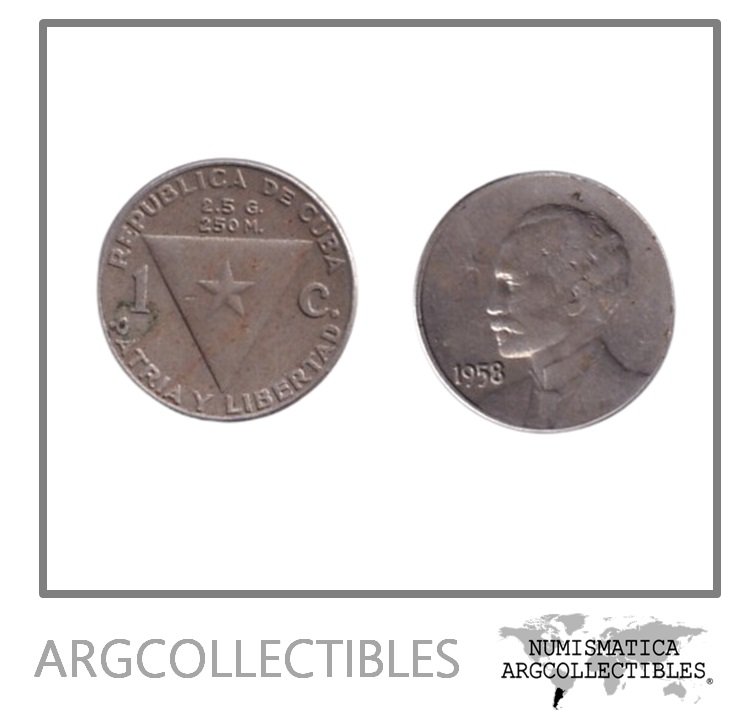 Cuba Moneda 1 Centavo 1958 Niquel KM-30 Jose Marti VF+