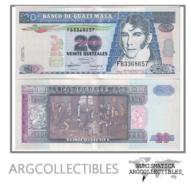 Guatemala Billete 20 Quetzales 1992 P-83 XF+ (Serie FB)