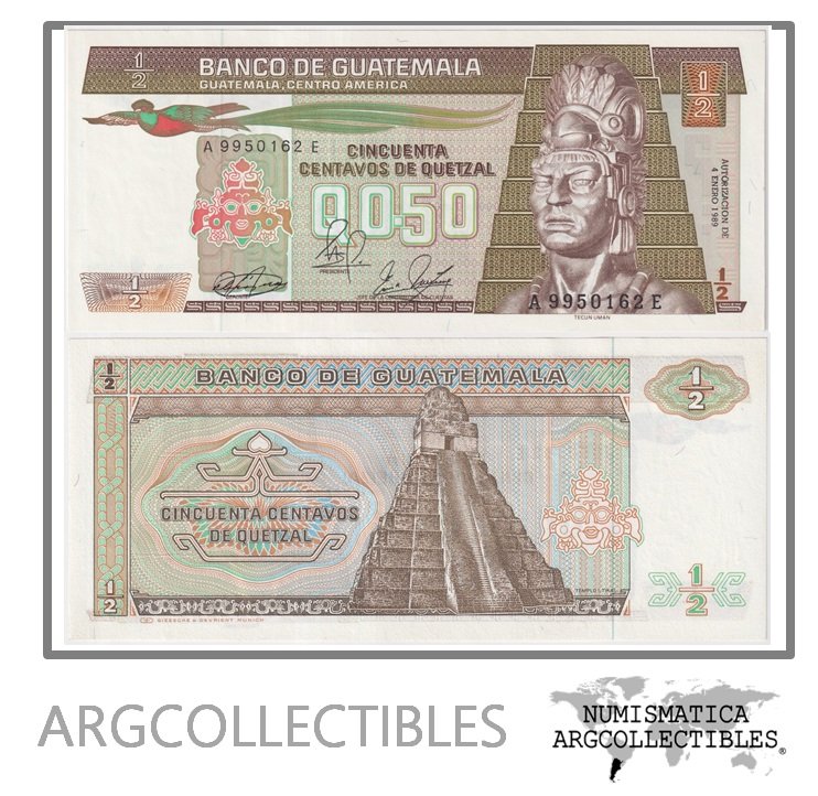 Guatemala Billete 50 Centavos 1989 P-65 UNC (Serie AE)