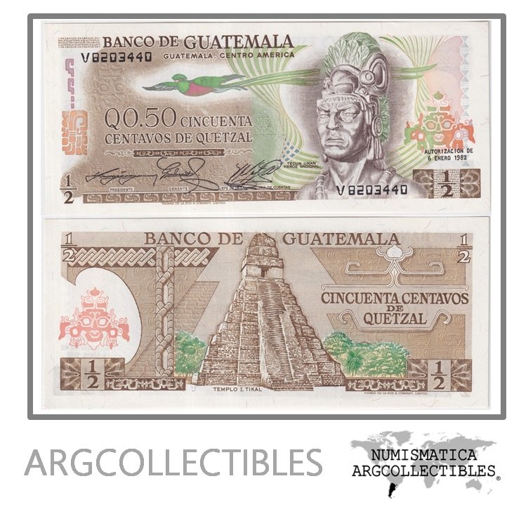 Guatemala Billete 50 Centavos 1982 P-58c UNC (Serie V)