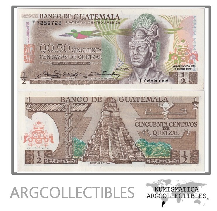 Guatemala Billete 50 Centavos 1979 P-58c UNC (Serie T)