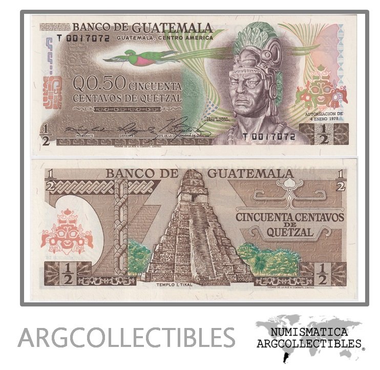 Guatemala Billete 50 Centavos 1978 P-58c UNC (Serie T)