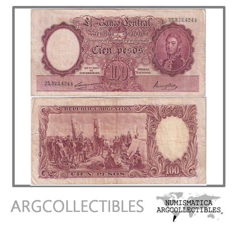 Argentina Billete 100 Pesos 1948 P-267b/BOT-2036 VF (Serie A)