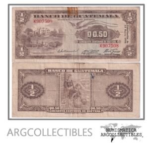 Guatemala Billete 50 Centavos 1958 P-35 VF (Serie K) (Pegote)