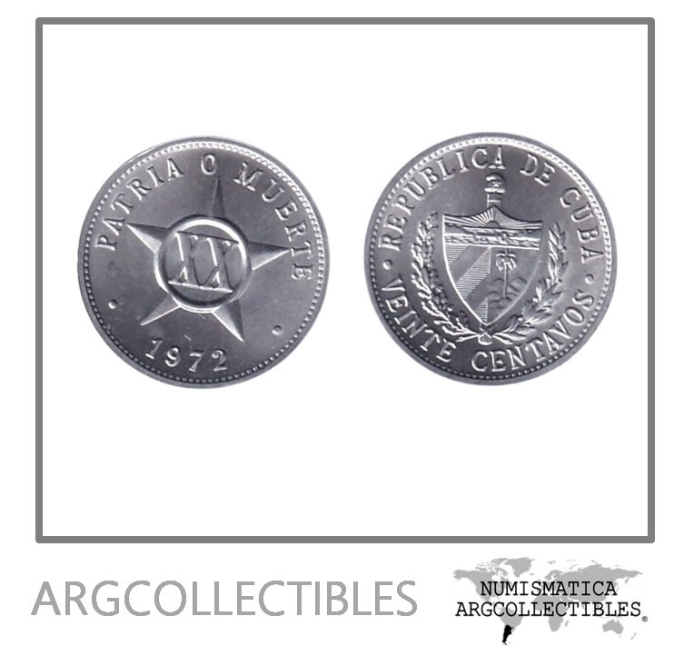 Cuba Moneda 20 Centavos 1972 Aluminio KM-35 UNC