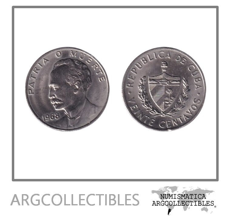 Cuba Moneda 20 Centavos 1968 Niquel Jose Marti KM-31 UNC