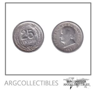 El Salvador Moneda 25 Centavos 1953 Plata 900 Jose Matias Delgado KM-137 XF