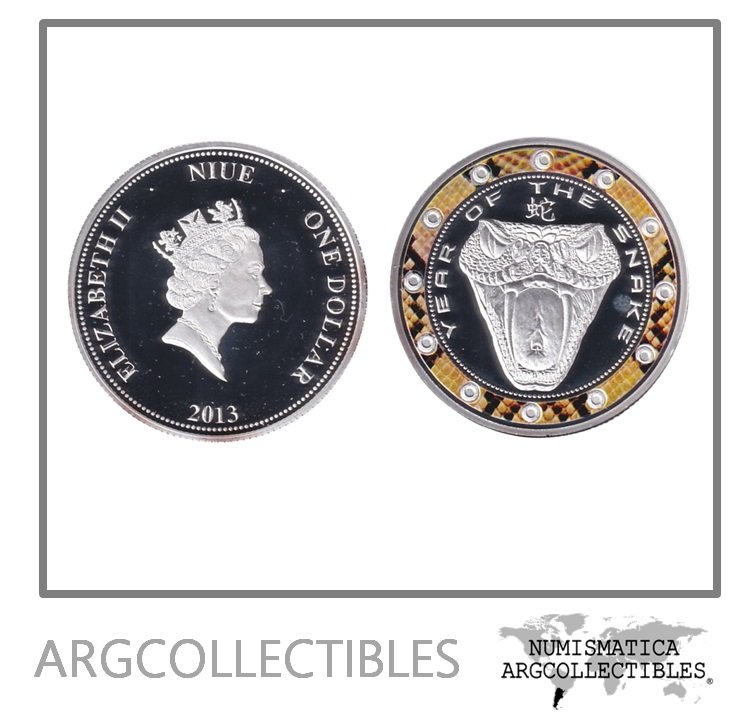 Niue Moneda 1 Dolar 2013 Cobre Plateado Año de la Serpiente Proof