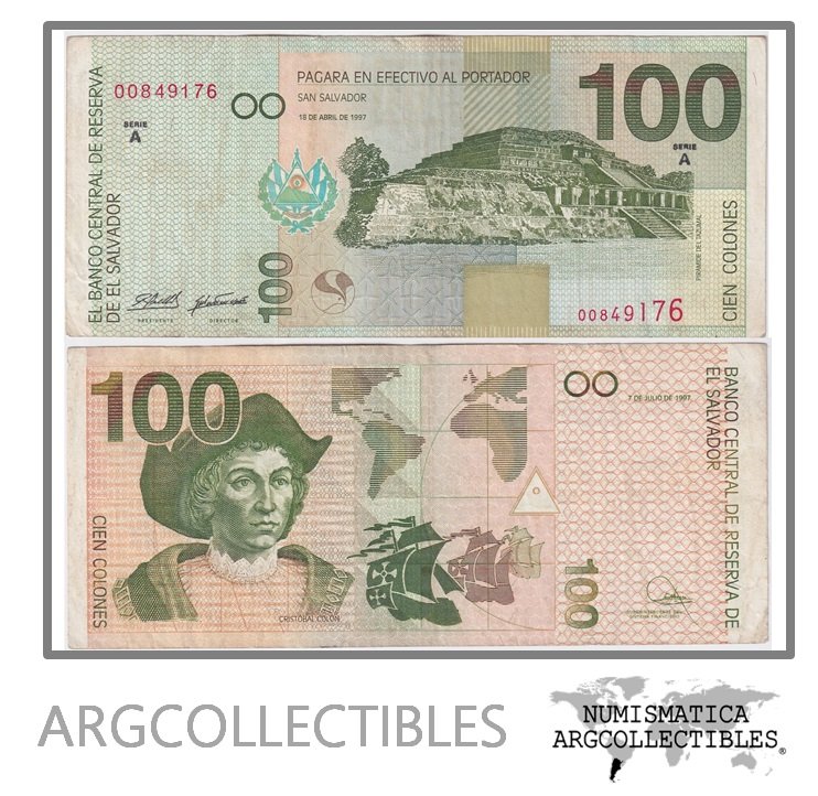 El Salvador Billete 100 Colones 1997 P-151a VF (Serie A)
