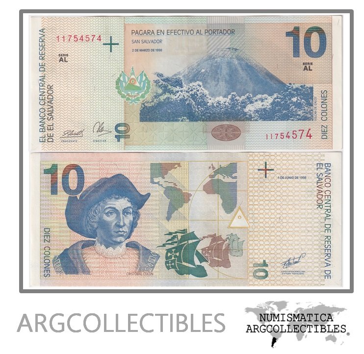 El Salvador Billete 10 Colones 1998 P-148b XF+ (Serie AL)
