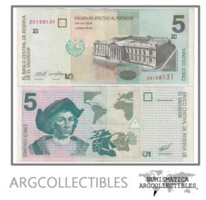El Salvador Billete 5 Colones 1998 P-147b XF+ (Serie AU)
