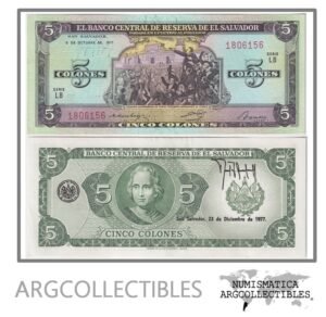 El Salvador Billete 5 Colones 1977 P-126 AU (Serie LB)