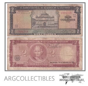 El Salvador Billete 2 Colones 1972 P-116a F+ (Serie AD)