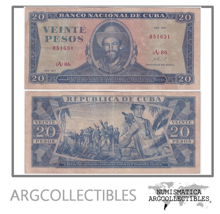 Cuba Billete 20 Pesos 1971 P-105a VF