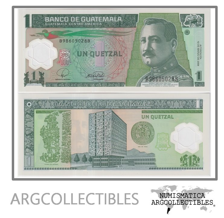 Guatemala Billete 1 Quetzal 2008 P-115a/ANG-185 UNC (Serie BB) (Polimero)